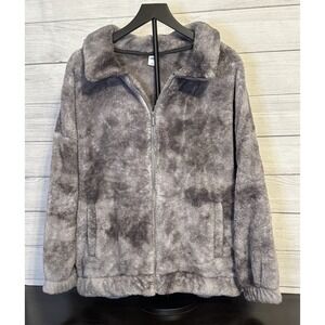 Old Navy Women's Sherpa Plush Zip Jacket Gray Size L Oversized Cozy